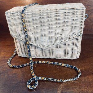 Wicker Crossbody Bag With Chain Strap & Fabric Lining By Zara